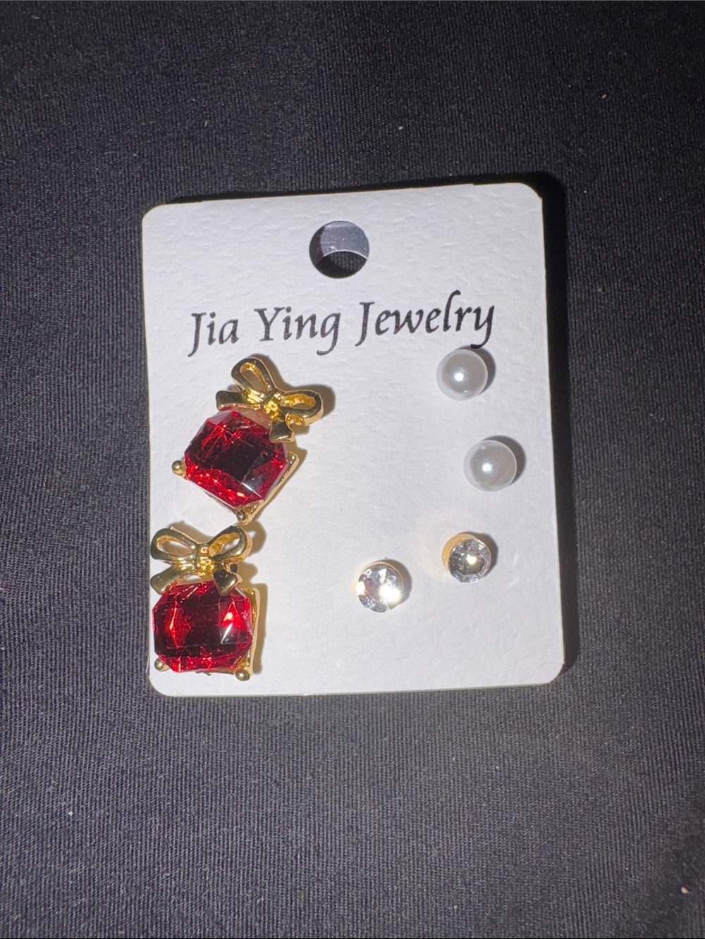Gold and Red Bow Drop Earrings - 3-Pair Set